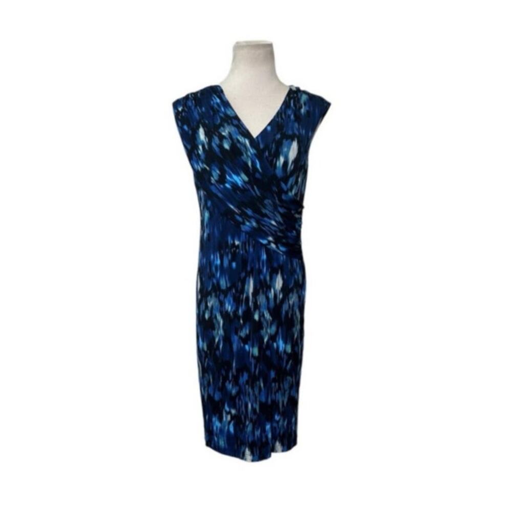 Donna Morgan blue print sleeveless sheath dress size 4